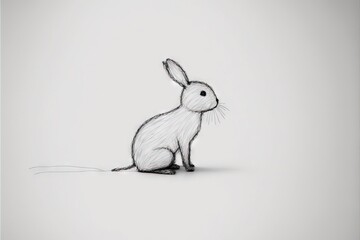 Poster - a drawing of a rabbit sitting on a white surface with a black outline of a rabbit on it's back legs and a black outline of a rabbit on its back legs, with a white background.