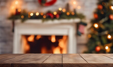Christmas Table With Blurred Fireplace Backdrop