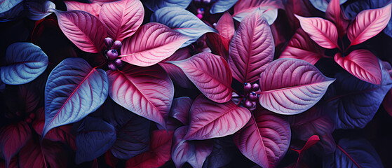 Pink and Blue Leaves and Flowers