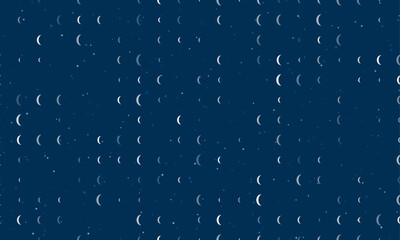 Poster - Seamless background pattern of evenly spaced white crescent symbols of different sizes and opacity. Vector illustration on dark blue background with stars