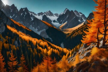 Canvas Print - Panorama mountain autumn landscape - AI Generative