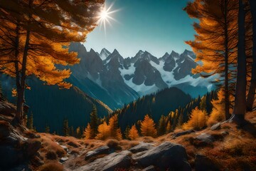 Canvas Print - Panorama mountain autumn landscape - AI Generative