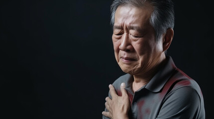 Wall Mural - Pain in the shoulder joint of Asian elder man. Concept of frozen shoulder