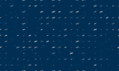 Poster - Seamless background pattern of evenly spaced white handcuffs symbols of different sizes and opacity. Vector illustration on dark blue background with stars
