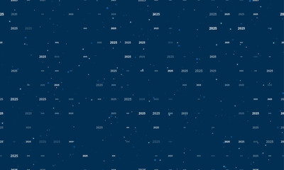 Wall Mural - Seamless background pattern of evenly spaced white 2025 year symbols of different sizes and opacity. Vector illustration on dark blue background with stars