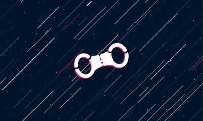 Poster - Large white handcuffs symbol framed in red in the center. The effect of flying through the stars. Vector illustration on a dark blue background with stars and slanted lines