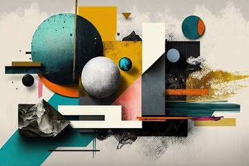 Poster - Abstract color composition with geometric shapes and grunge textures