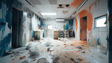 Fototapeta  - Demolished and destroyed interior of a rage room, anger relief strategy