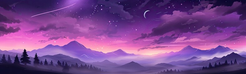 an image of a purple sky with stars and a background Generative AI