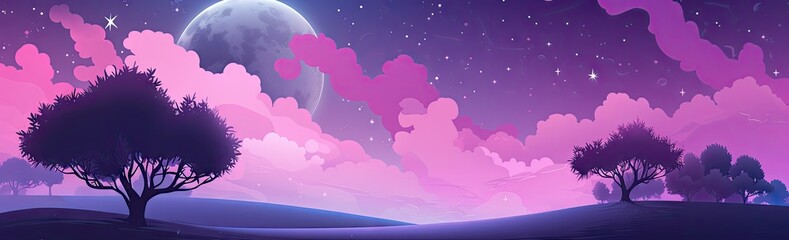 Wall Mural - the stars in the sky with a tree and moon background Generative AI