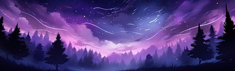 Wall Mural - a night sky of stars in a purple forest Generative AI