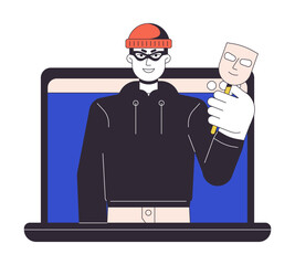 Poster - phishing cybercrime flat line concept vector spot illustration. cyberattack on personal data and ide