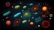 Bacteria in different shapes and colors, microorganism illustrations