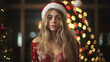 winter depression or Christmas depression, dramatic crime or thriller, deep drama or sad, astonished and skepticism, skeptical young adult woman, slim attractive, 20s 30s