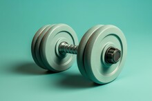 A Representation Of A Dumbbell Placed On A Plain Background. Generative AI