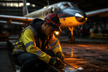 Sticker - A pilot undergoing extensive training and safety checks before a flight, ensuring aviation risk management. Concept of aviation safety. Generative Ai.