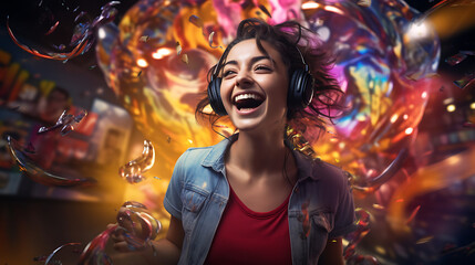 Wall Mural - a happy girl listening music