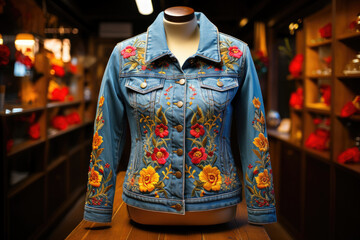 Wall Mural - Women's embroidered denim blue  jacket