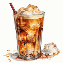 Watercolor Iced Coffee Clipart, Generative Ai
