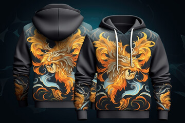 Wall Mural -  Black hoodie with orange dragon print