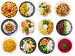 set of plates of food isolated on a transparent background, top view