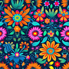 Poster - Seamless Floral pattern on black background