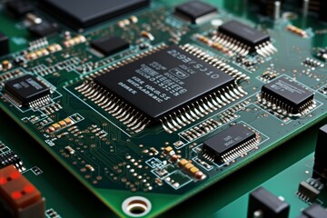 Poster - Electronic Circuit board. Science data microchip. Generate Ai