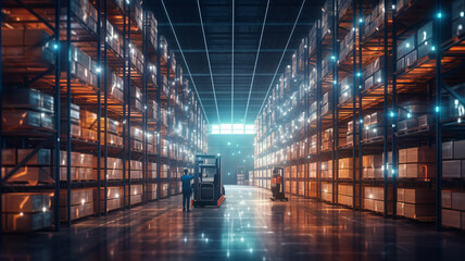 The digital warehouse of the future Smart logistics, e-commerce, modern industry