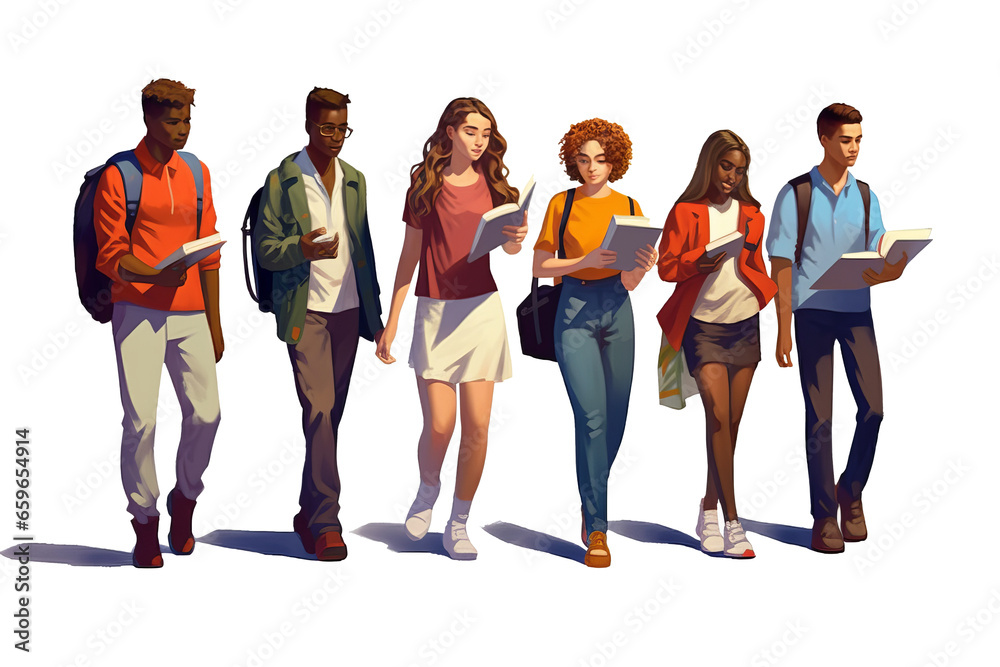 Group of multiracial and multicultural students. Young girls and boys ...
