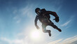 © Stockgiu - Silhouette of young adult flying mid air in extreme sports adventure generated by AI