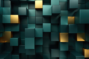 Leinwandbilder - Abstract background made of green and yellow cubes. 3d render illustration