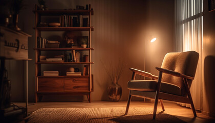 Sticker - Comfortable armchair illuminated by modern electric lamp generated by AI