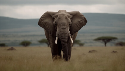 Wall Mural - Majestic African elephant standing in Ngorongoro Conservation Area generated by AI