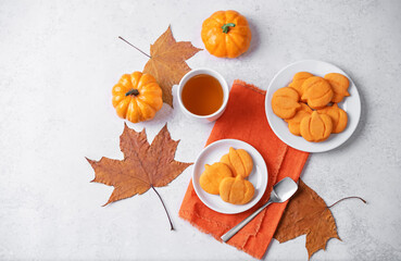 Canvas Print - Orange cookies in the form of pumpkin for Halloween