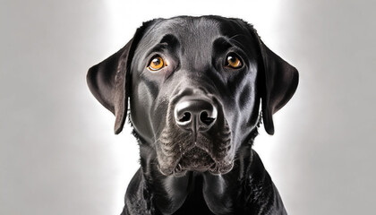 Wall Mural - portrait of a black labrador dog looking a the camera isolated on white
