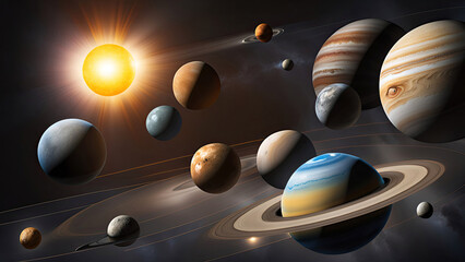 Wall Mural - planets and galaxies in outer space abstract background. solar system, universe science astronomy fu