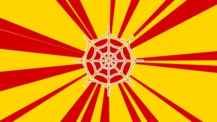 Poster - Spider web symbol on the background of animation from moving rays of the sun. Large orange symbol increases slightly. Seamless looped 4k animation on yellow background