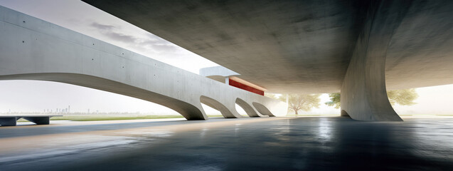 Wall Mural - empty abstract architecture building in minimal concrete design with open space floor courtyard whit