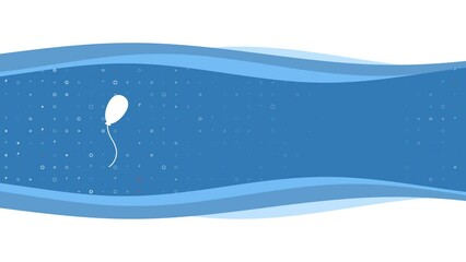 Poster - Animation of blue banner waves movement with white balloon symbol on the left. On the background there are small white shapes. Seamless looped 4k animation on chroma key background
