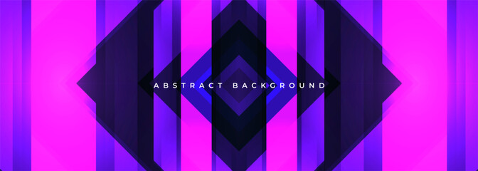 Poster - Abstract pink and purple wide banner background with 3d geometric shapes, lines and shadows. Vector illustration