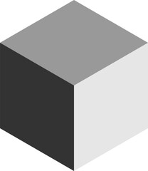 Poster - Basic Geometry Greyscale Monochrome Solid Box Cube Icon in 3D Perspective View. Vector Image.
