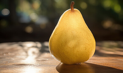 Wall Mural - A beautiful and delicious pear close up on the table, fruits and healthy life.