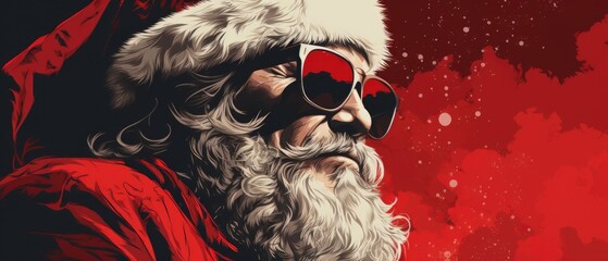 Santa claus with red sunglasses.