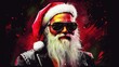 © Synthetica - Santa claus with beard and mustache in sunglasses and sunglasses. merry christmas and happy new year concept. santa hat and glasses.
