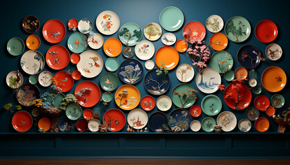 Poster - A modern variation of ornate crockery set in a circle generated by AI