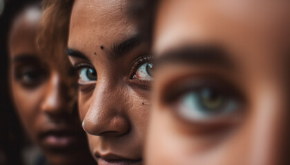 Wall Mural - Young women smiling, looking at camera, part of friendship group generated by AI