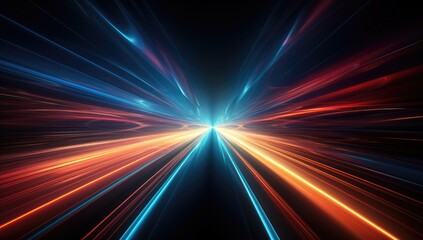 Futuristic speed motion with blue and red rays of light abstract background