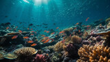 Fototapeta Do akwarium - Vibrant underwater landscape showcases natural beauty of tropical sea life generated by AI