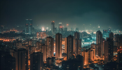 Poster - Beijing futuristic skyline glows with multi colored skyscrapers at night generated by AI