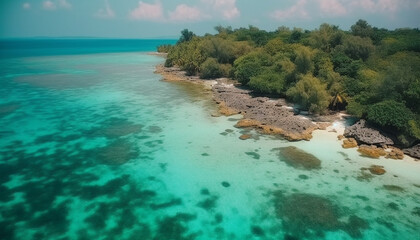 Canvas Print - Tropical coastline beauty in nature turquoise waters, sandy beaches, lush forests generated by AI